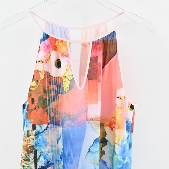 CLOVER CANYON Dress Size S Fluorescent Rose Print Mini Sleeveless Tie Waist - Picture 3 of 12